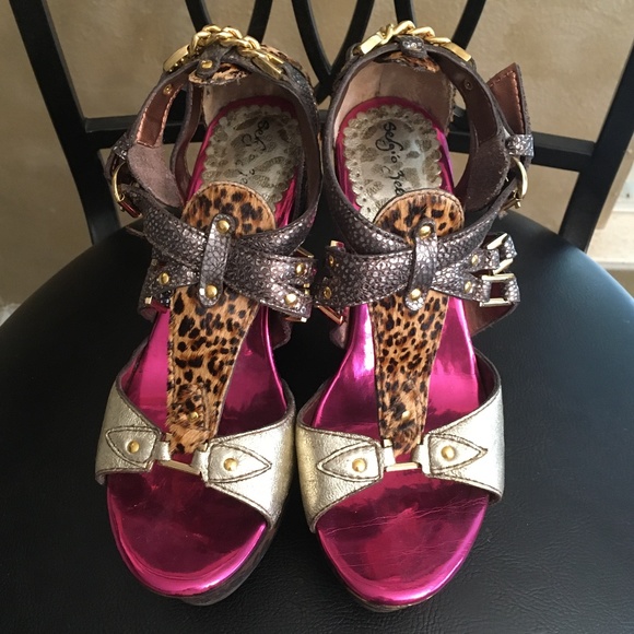 Last chance: Sergio Zelcer Animal Print Wedge Sandals size 6 - Picture 2 of 8